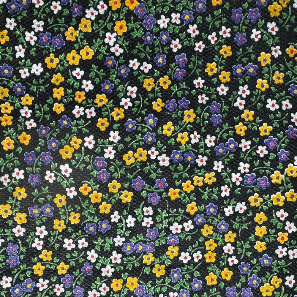 2 yards Vintage 70's Bottom Weight Small Floral Fabric Black Purple Yellow #963